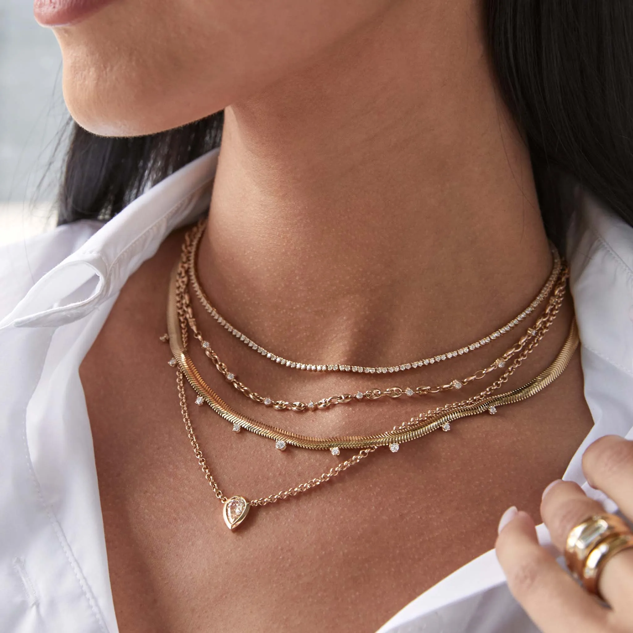 14k 9 Graduated Prong Diamond Medium Snake Chain Necklace