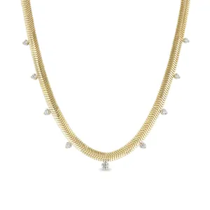 14k 9 Graduated Prong Diamond Medium Snake Chain Necklace