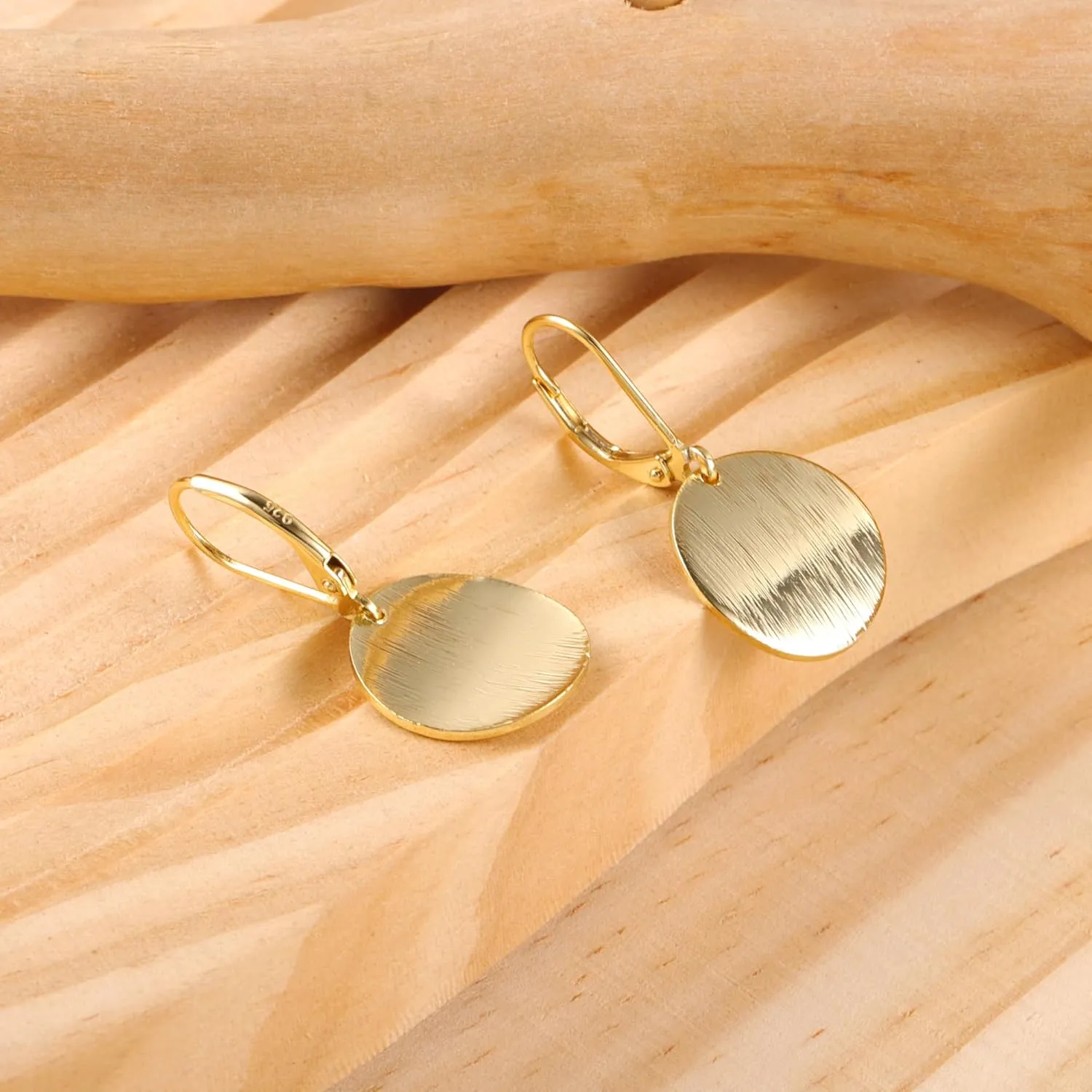 14K Gold Dangle Earrings for WomenLightweight Circle Disc Coin Geometric Flat Brushed Drop Earrings, Hypoallergenic Leverback Earrings S925 Jewelry