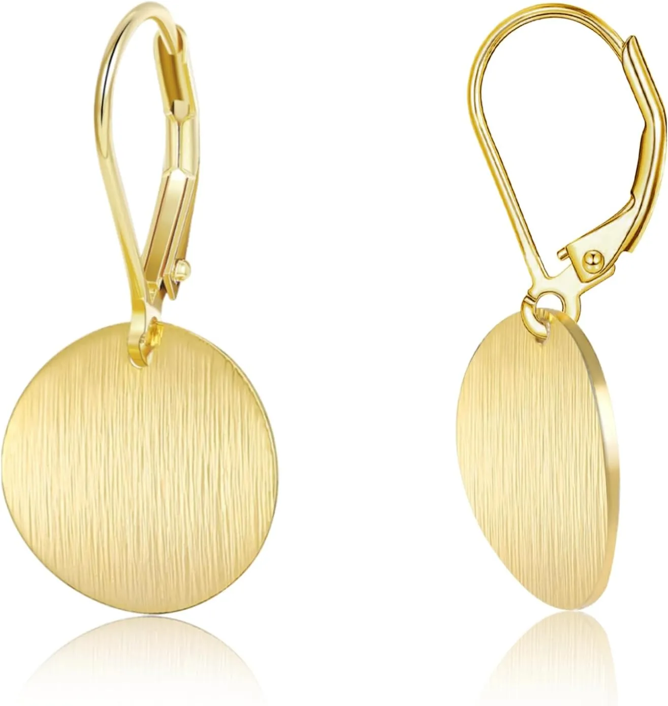 14K Gold Dangle Earrings for WomenLightweight Circle Disc Coin Geometric Flat Brushed Drop Earrings, Hypoallergenic Leverback Earrings S925 Jewelry