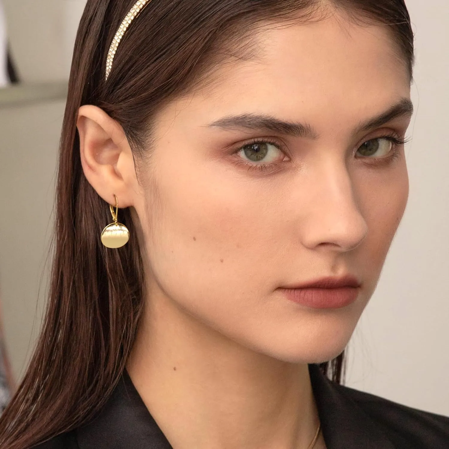 14K Gold Dangle Earrings for WomenLightweight Circle Disc Coin Geometric Flat Brushed Drop Earrings, Hypoallergenic Leverback Earrings S925 Jewelry