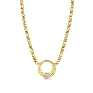 14k Medium Pavé Diamond Door Knocker Pendant Curb Chain Necklace