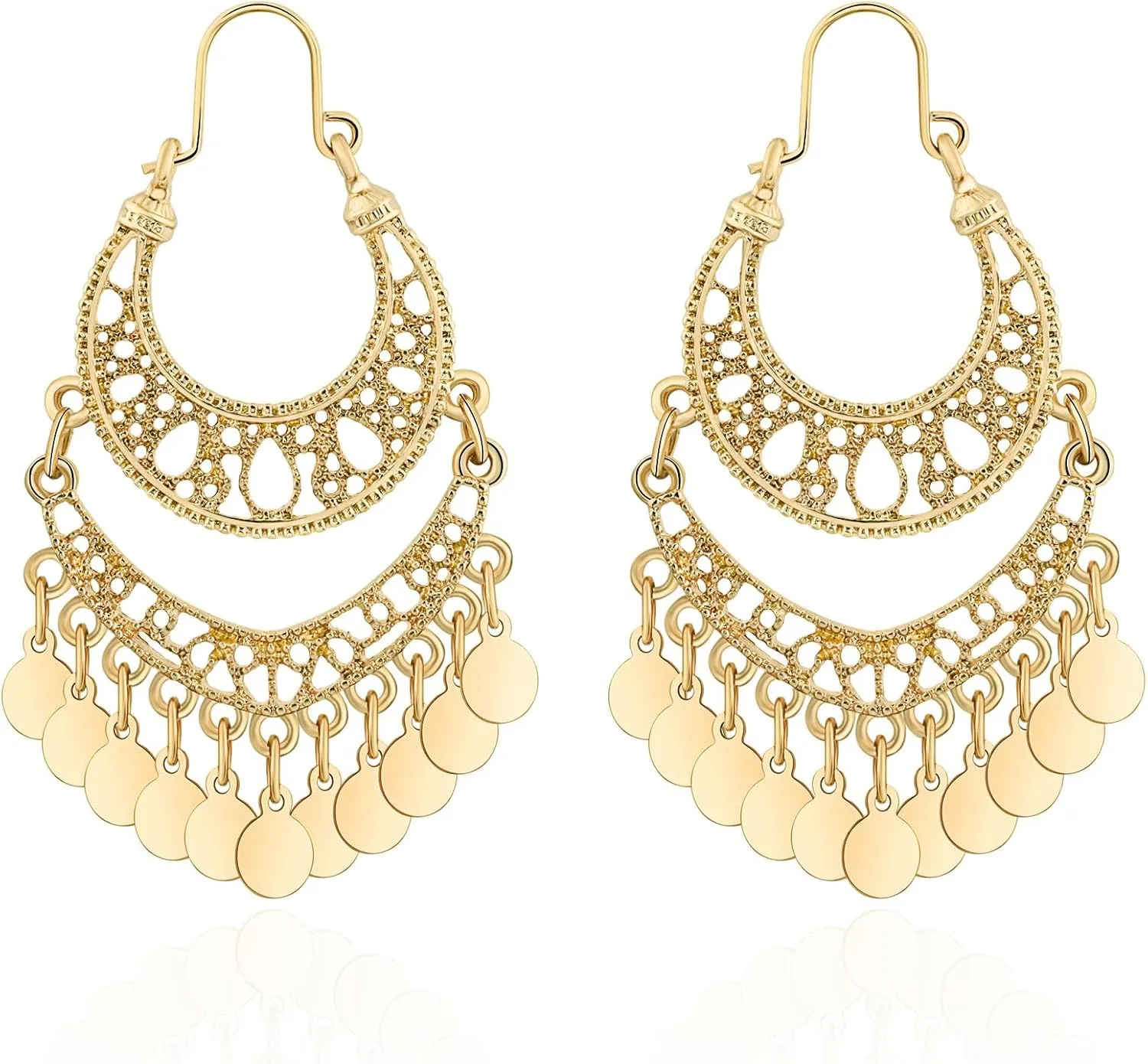 18K Gold Plated Filigree Dangling Large Gold Chandelier Earrings for Women Indian Jewelry for Women