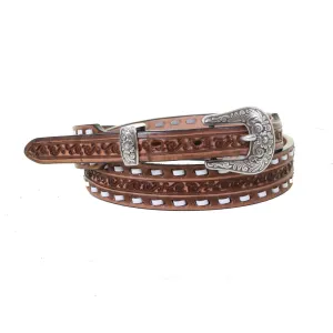 B1164 -  Pecan Vintage Tooled Narrow Belt