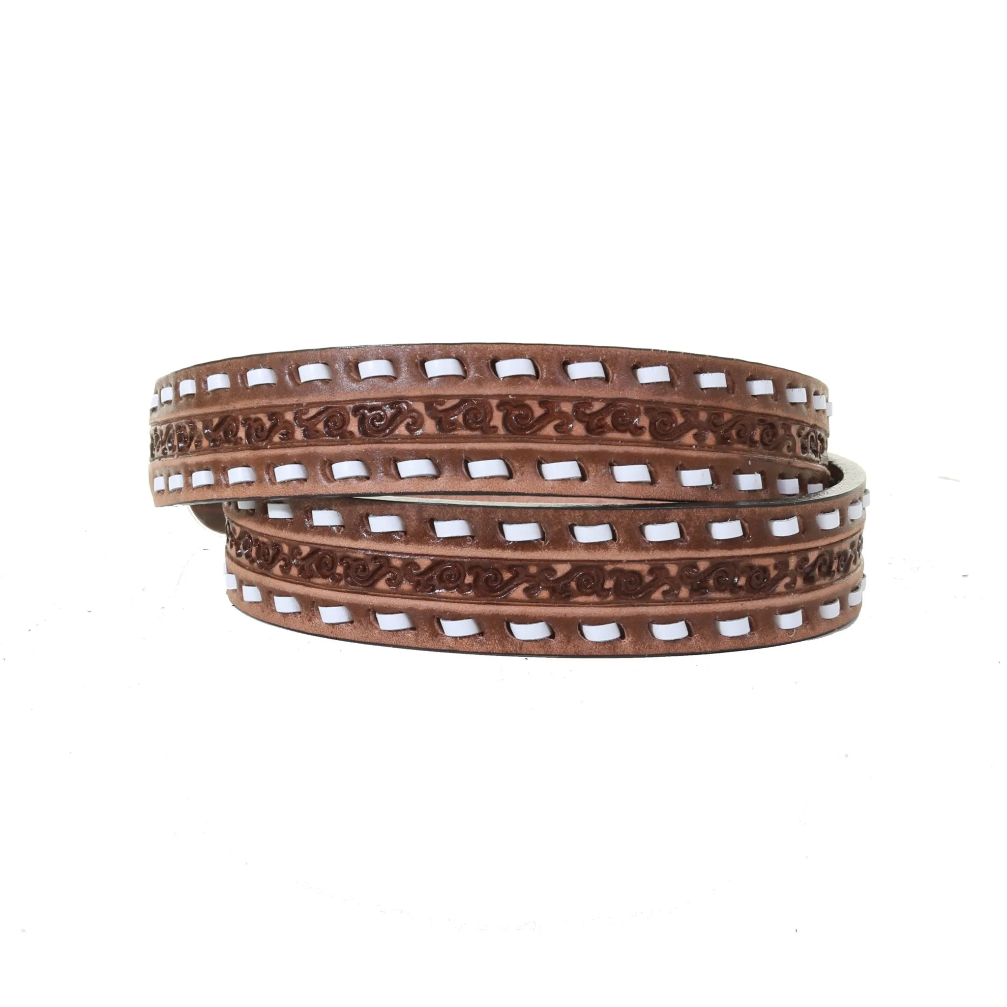 B1164 -  Pecan Vintage Tooled Narrow Belt