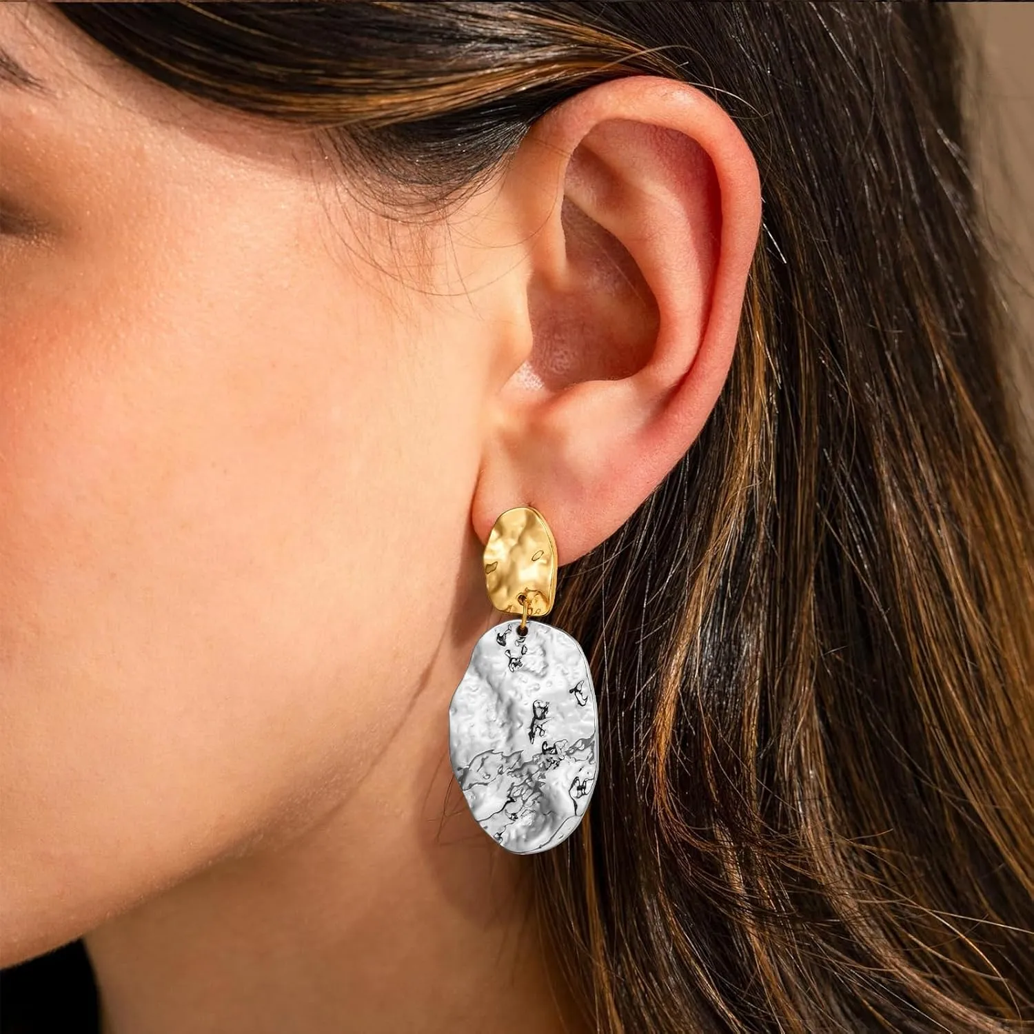 Chunky Gold Earrings for Women - Hammered Gold Plated Dangle Drop Jewelry Gifts