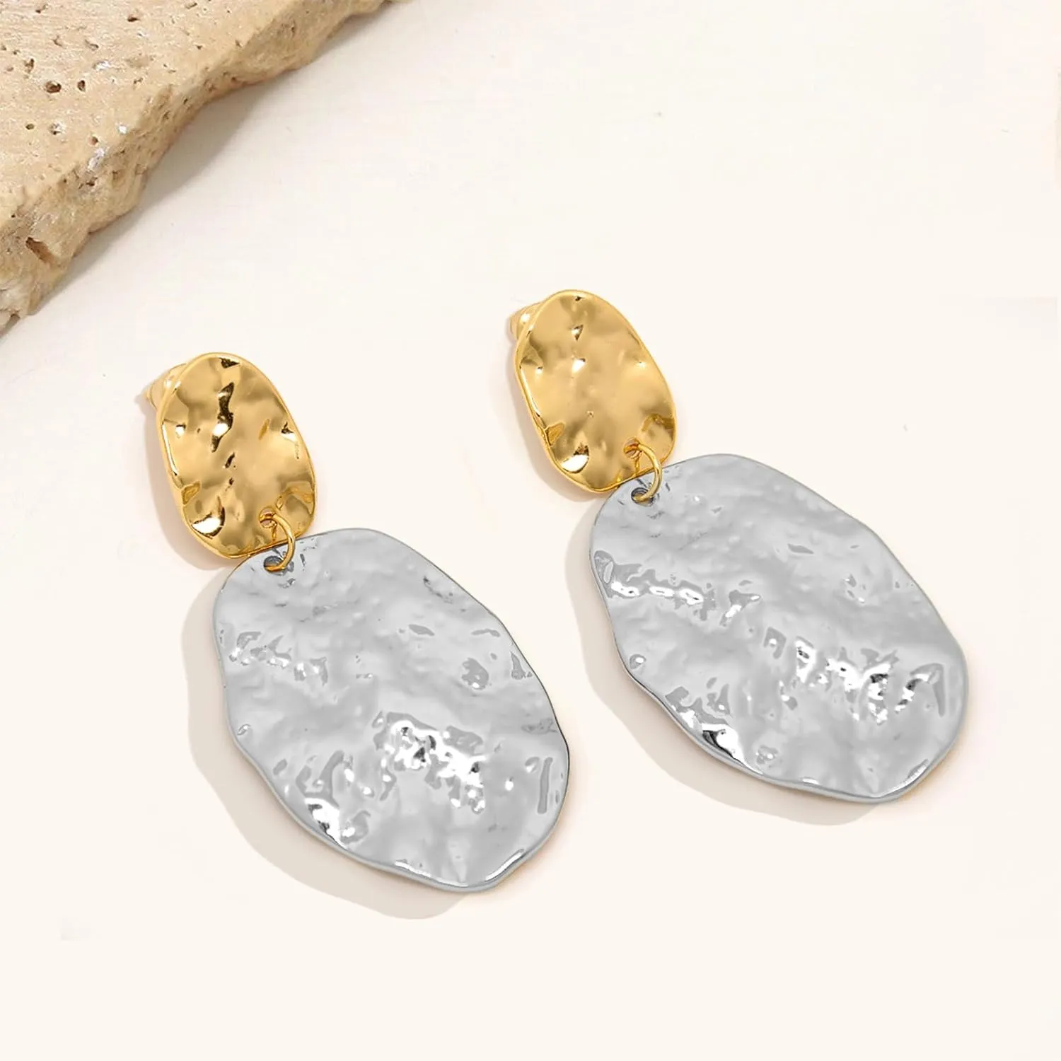 Chunky Gold Earrings for Women - Hammered Gold Plated Dangle Drop Jewelry Gifts