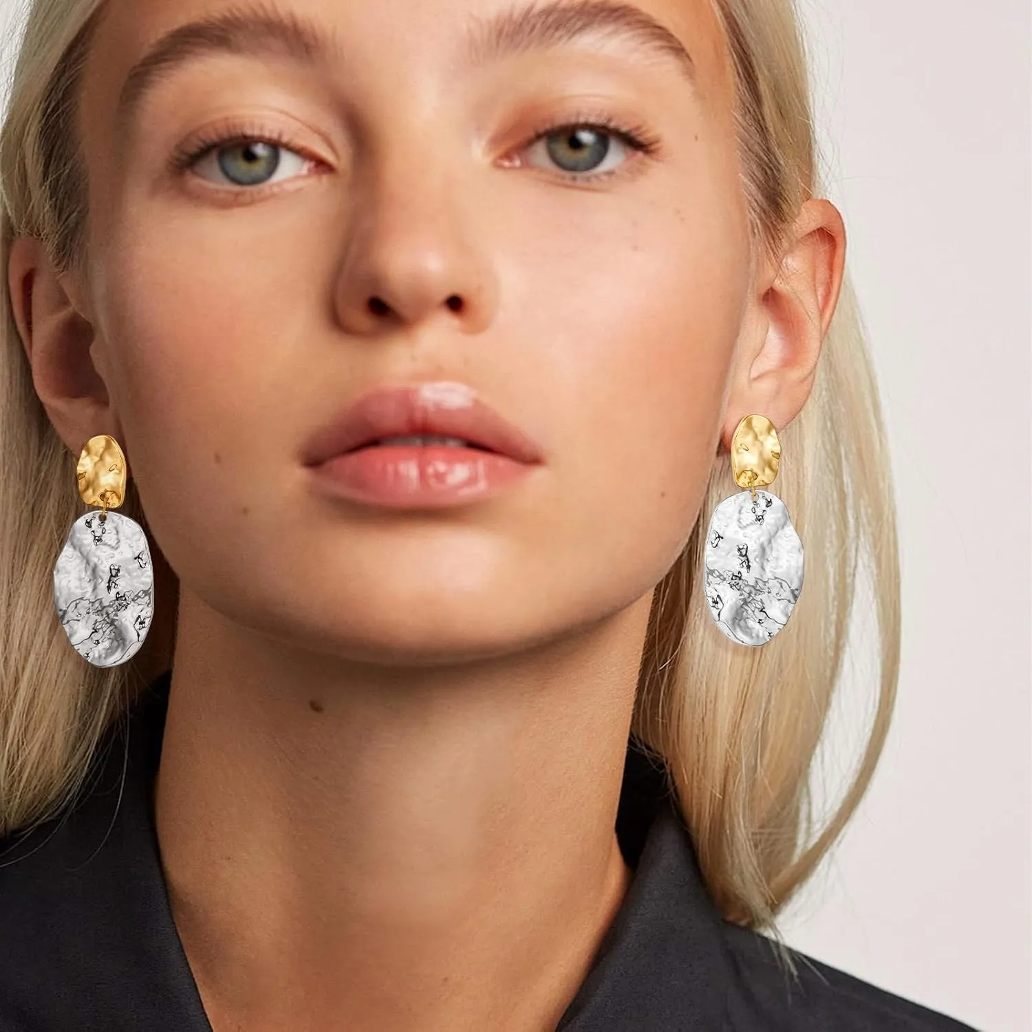 Chunky Gold Earrings for Women - Hammered Gold Plated Dangle Drop Jewelry Gifts