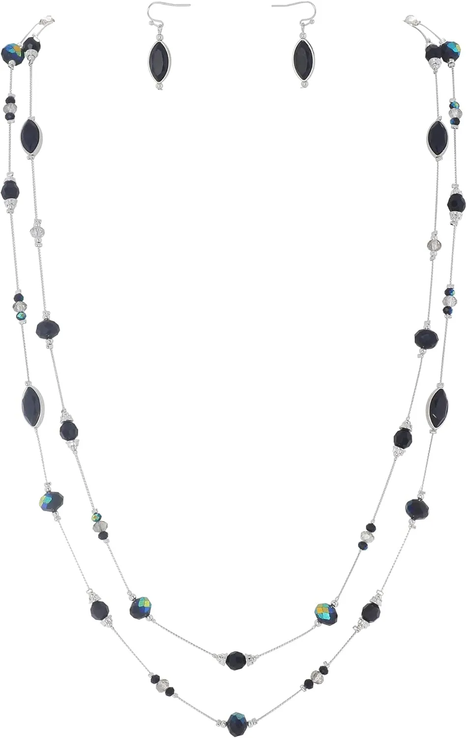 Coiris 2 Layer Illusion Wire Beaded long Collar Statement Necklace with Earrings Long Necklace for Women