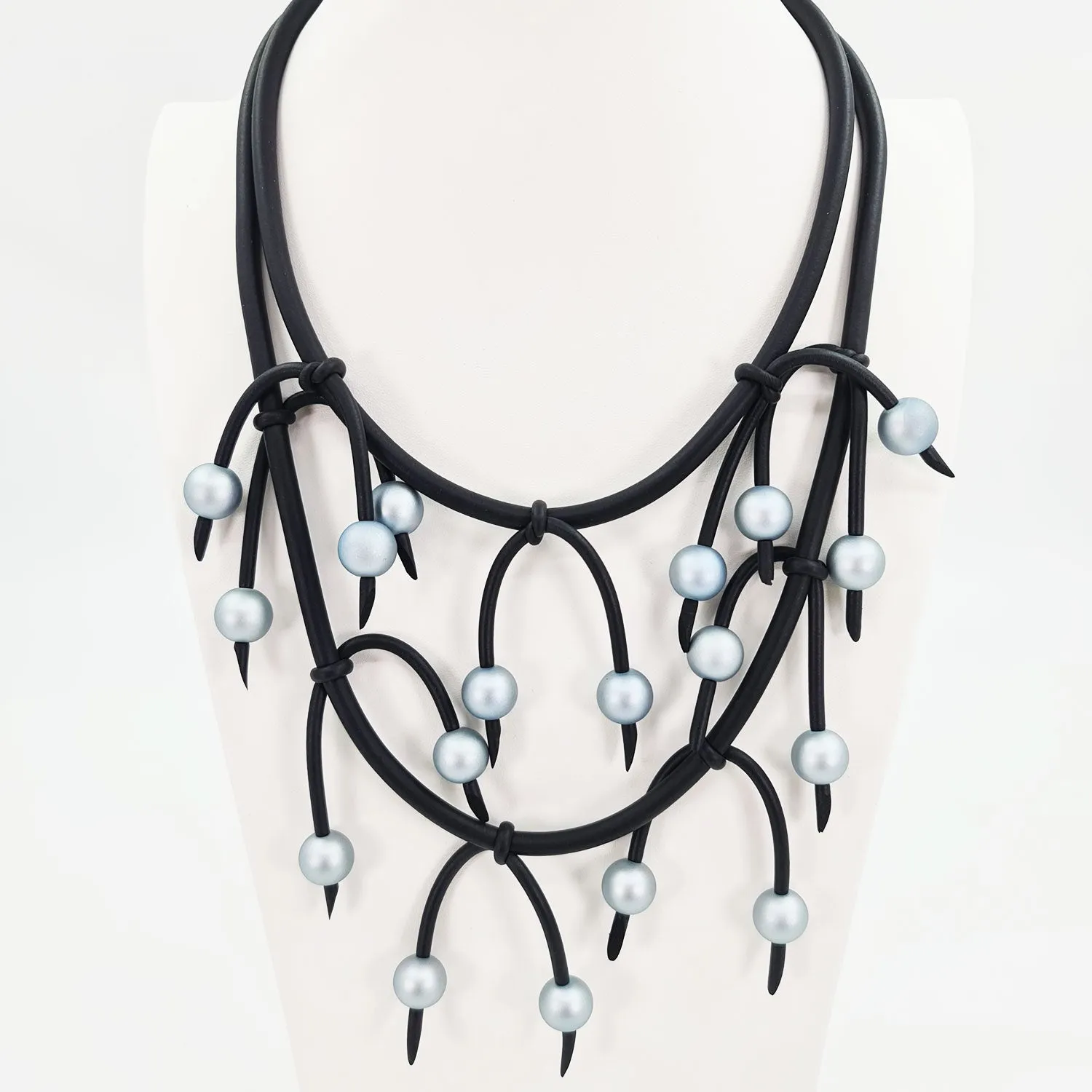 Double strand neoprene statement necklace with strands and beads