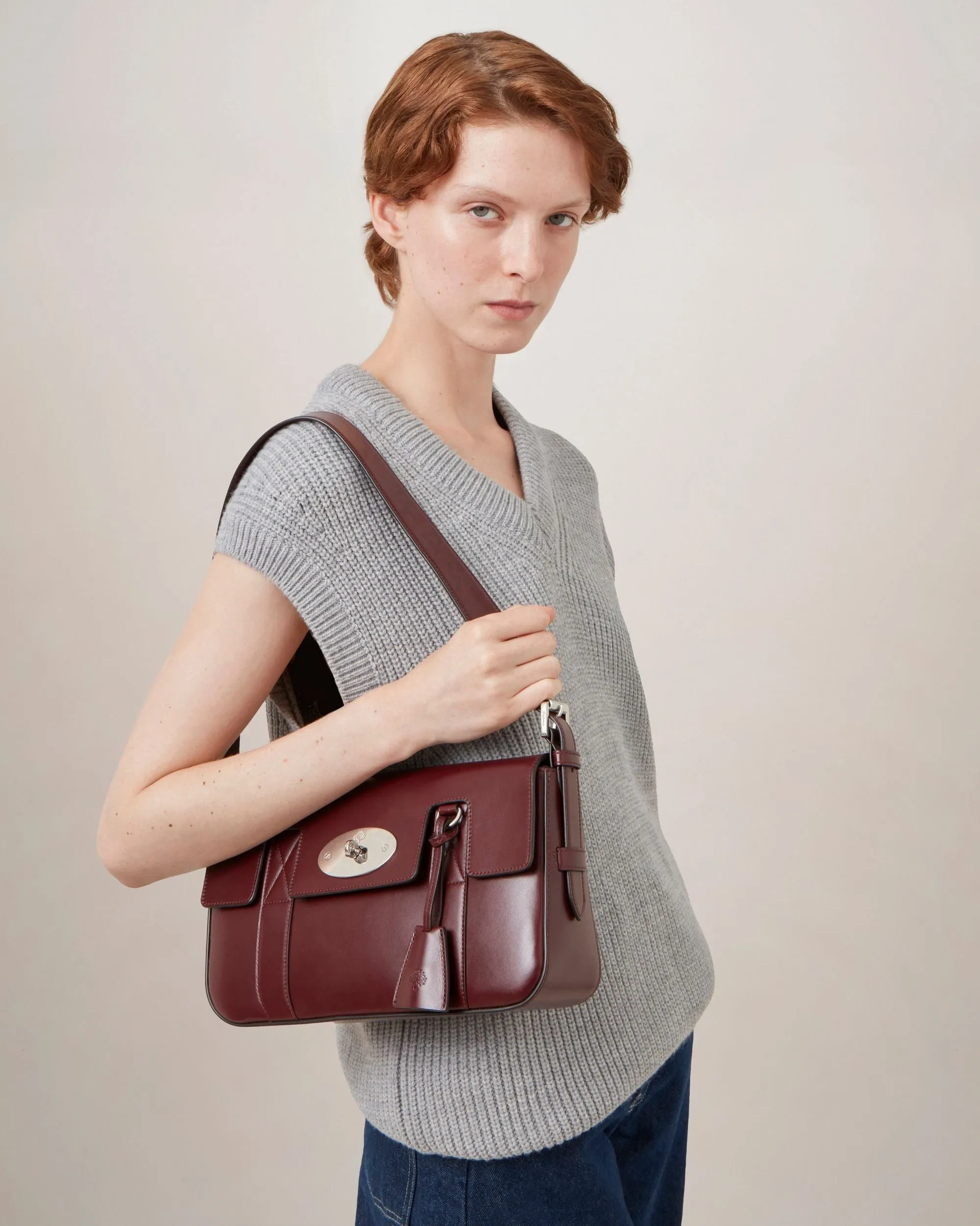 East West Bayswater Shiny Smooth Classic Calf (Black Cherry)