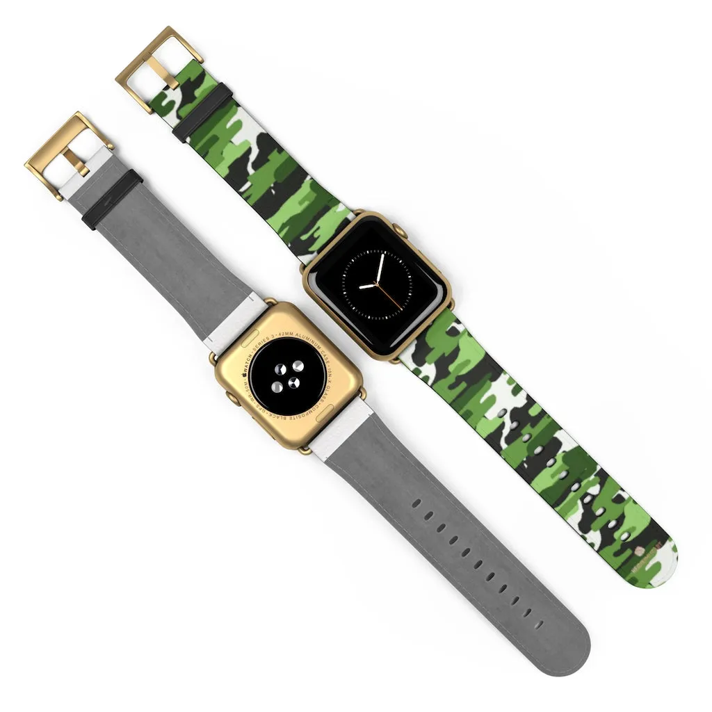 Green White Camo Watch Band, Camo Print 38mm/42mm Watch Band For Apple Watch- Made in USA