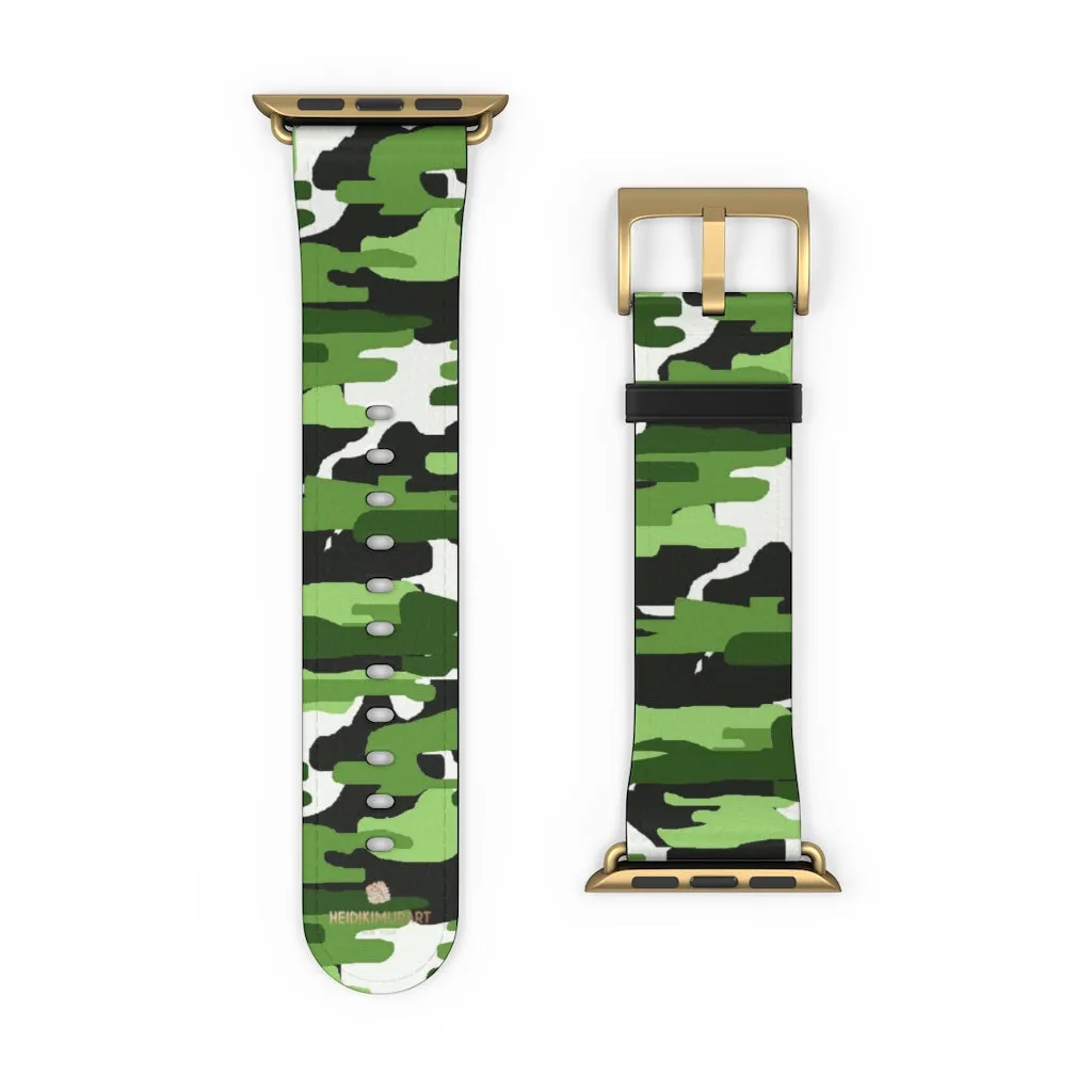 Green White Camo Watch Band, Camo Print 38mm/42mm Watch Band For Apple Watch- Made in USA