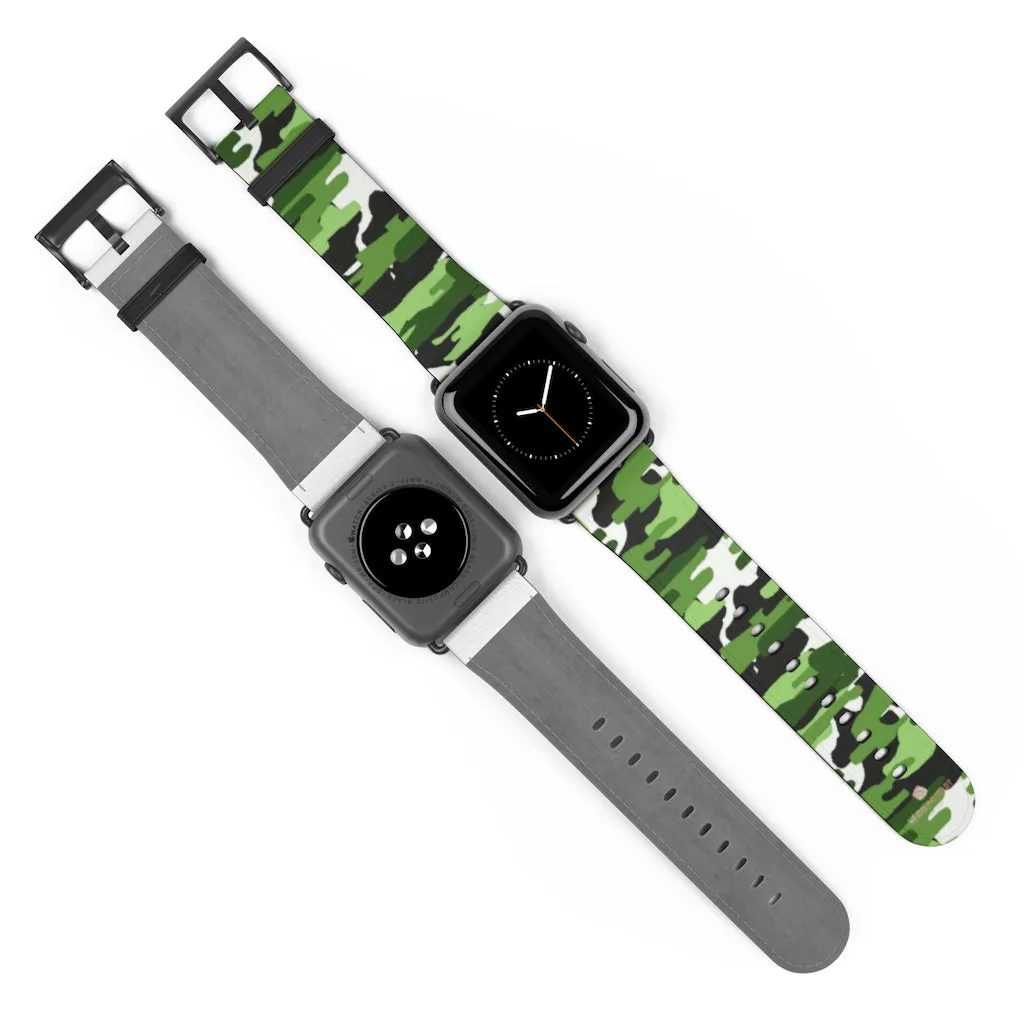 Green White Camo Watch Band, Camo Print 38mm/42mm Watch Band For Apple Watch- Made in USA