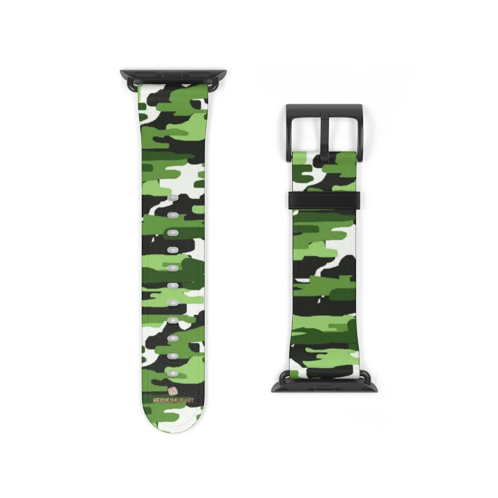 Green White Camo Watch Band, Camo Print 38mm/42mm Watch Band For Apple Watch- Made in USA