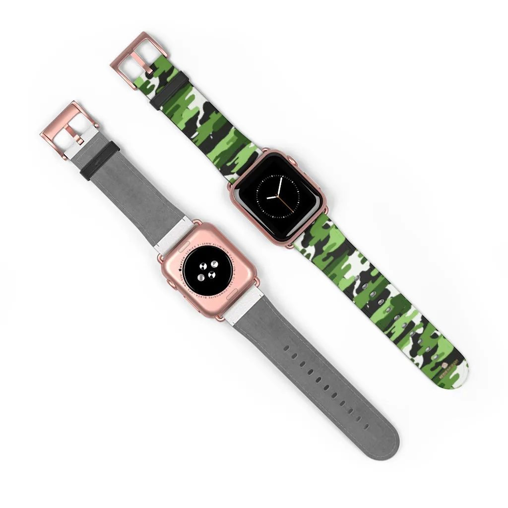 Green White Camo Watch Band, Camo Print 38mm/42mm Watch Band For Apple Watch- Made in USA