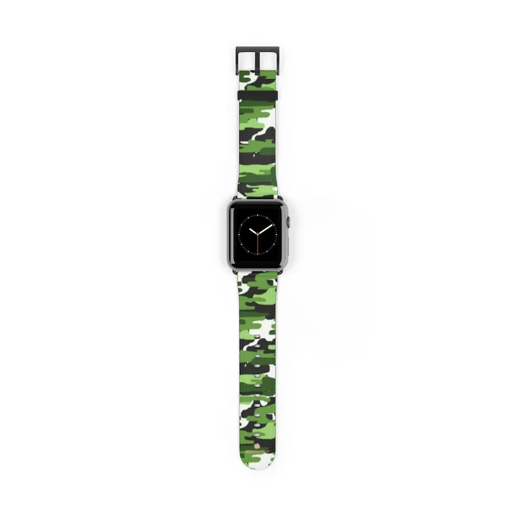 Green White Camo Watch Band, Camo Print 38mm/42mm Watch Band For Apple Watch- Made in USA