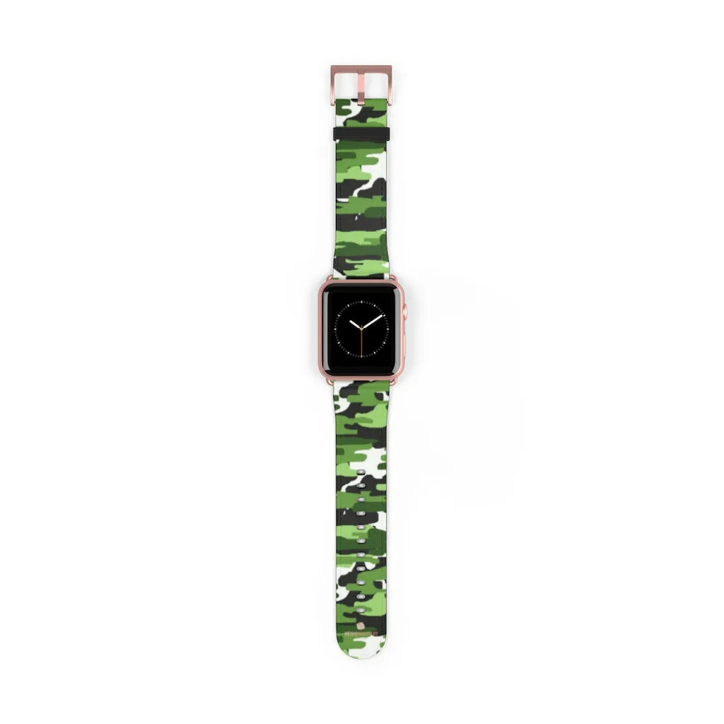 Green White Camo Watch Band, Camo Print 38mm/42mm Watch Band For Apple Watch- Made in USA