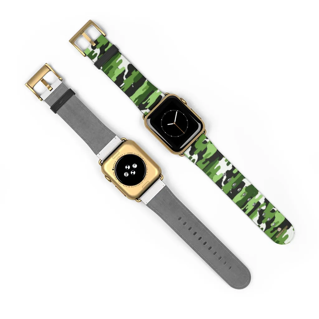 Green White Camo Watch Band, Camo Print 38mm/42mm Watch Band For Apple Watch- Made in USA