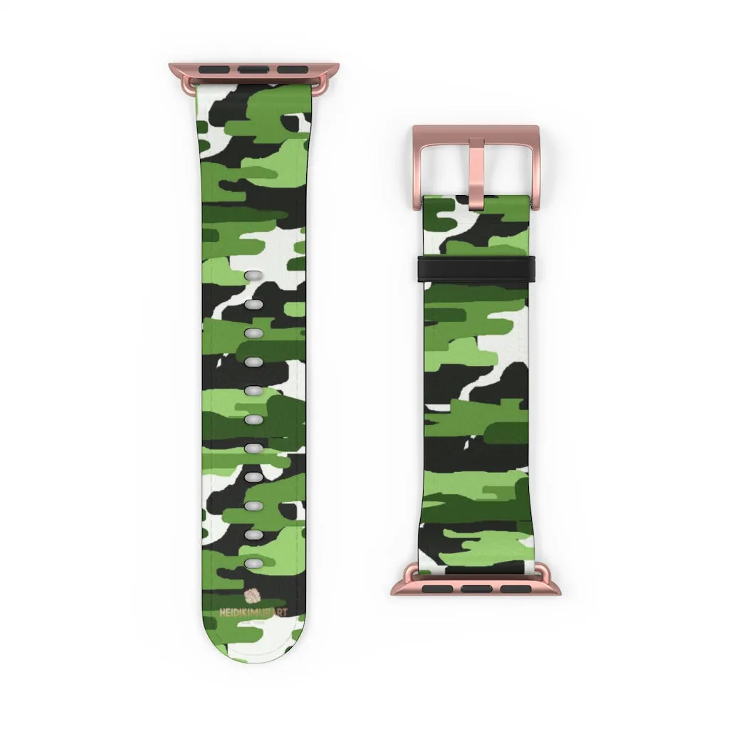 Green White Camo Watch Band, Camo Print 38mm/42mm Watch Band For Apple Watch- Made in USA