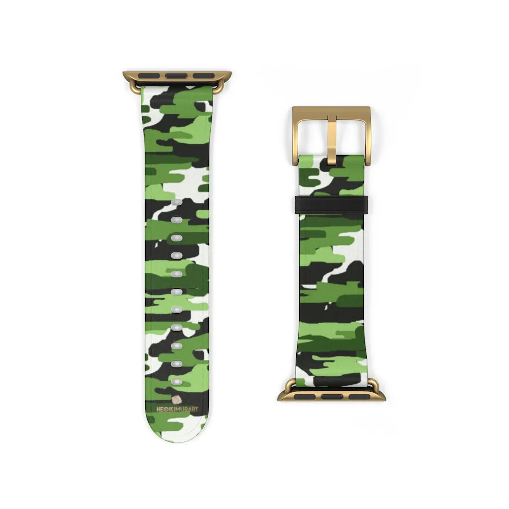 Green White Camo Watch Band, Camo Print 38mm/42mm Watch Band For Apple Watch- Made in USA