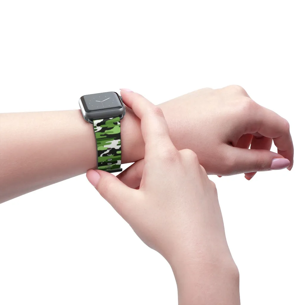 Green White Camo Watch Band, Camo Print 38mm/42mm Watch Band For Apple Watch- Made in USA