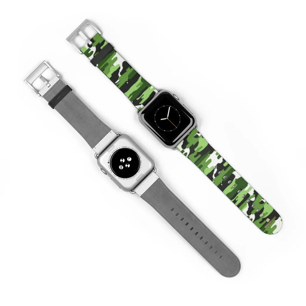 Green White Camo Watch Band, Camo Print 38mm/42mm Watch Band For Apple Watch- Made in USA