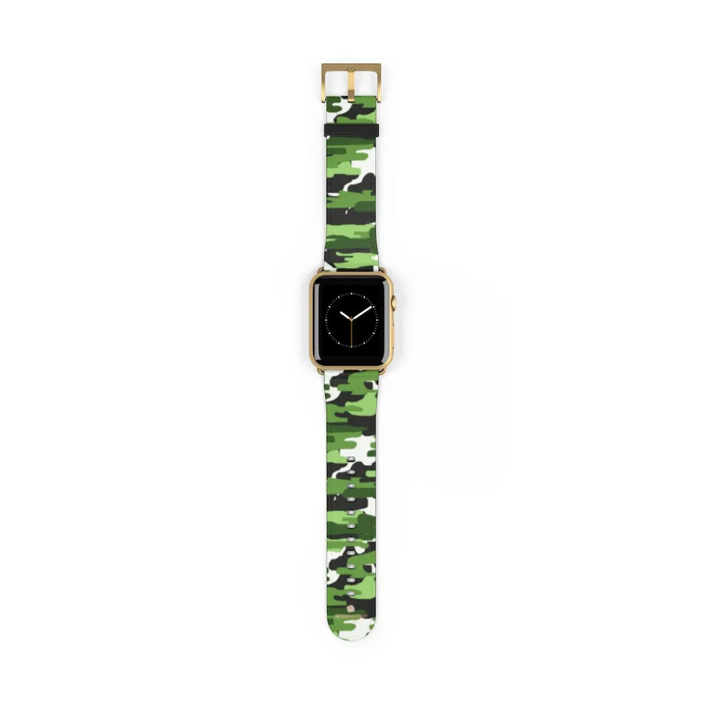 Green White Camo Watch Band, Camo Print 38mm/42mm Watch Band For Apple Watch- Made in USA