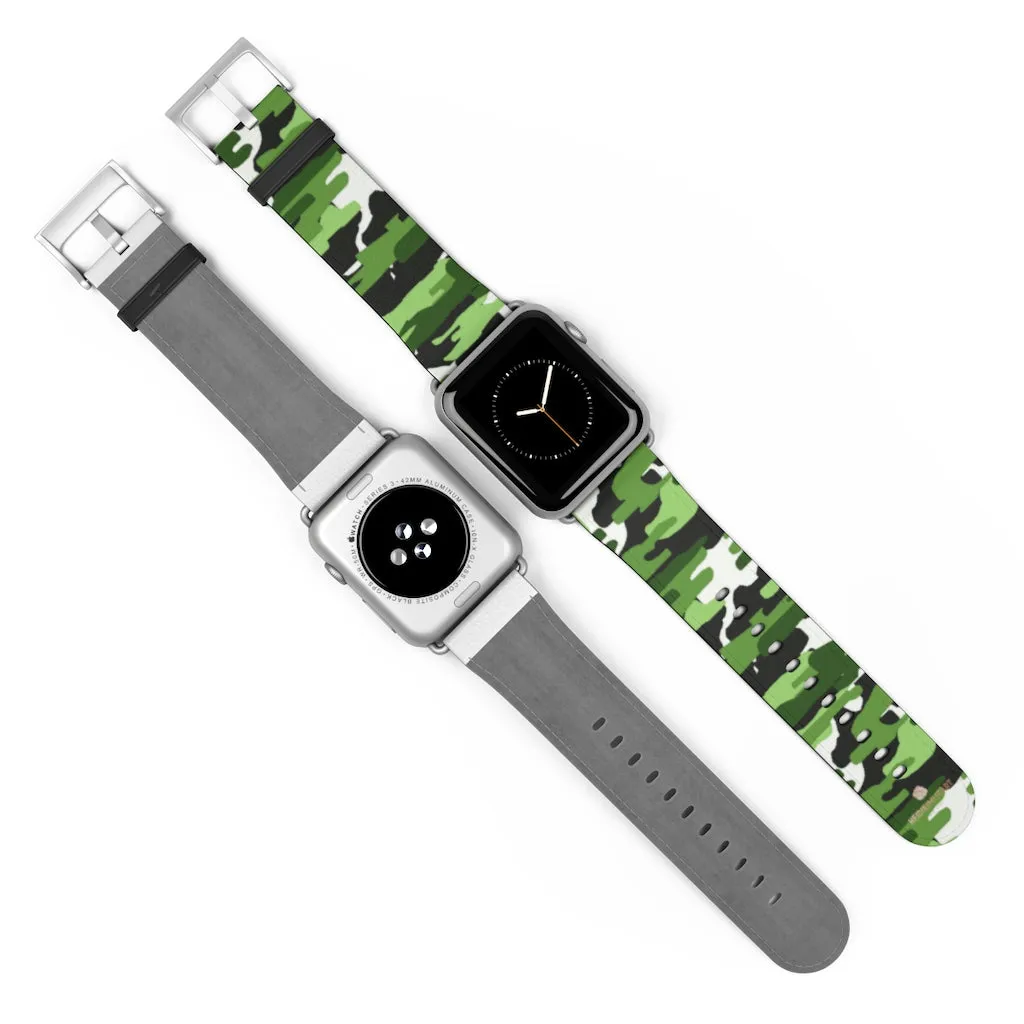 Green White Camo Watch Band, Camo Print 38mm/42mm Watch Band For Apple Watch- Made in USA