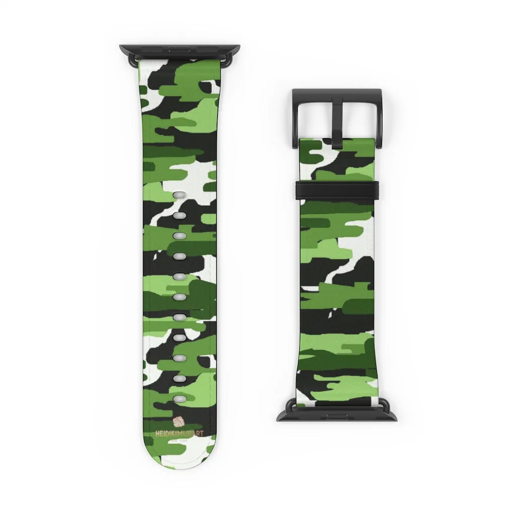 Green White Camo Watch Band, Camo Print 38mm/42mm Watch Band For Apple Watch- Made in USA