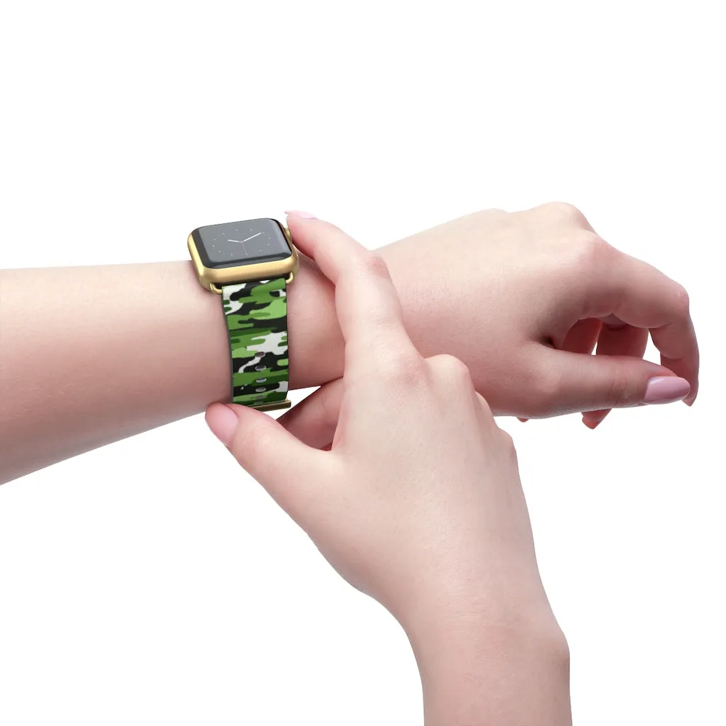 Green White Camo Watch Band, Camo Print 38mm/42mm Watch Band For Apple Watch- Made in USA