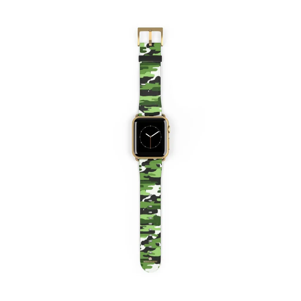 Green White Camo Watch Band, Camo Print 38mm/42mm Watch Band For Apple Watch- Made in USA