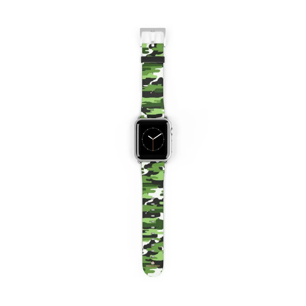 Green White Camo Watch Band, Camo Print 38mm/42mm Watch Band For Apple Watch- Made in USA