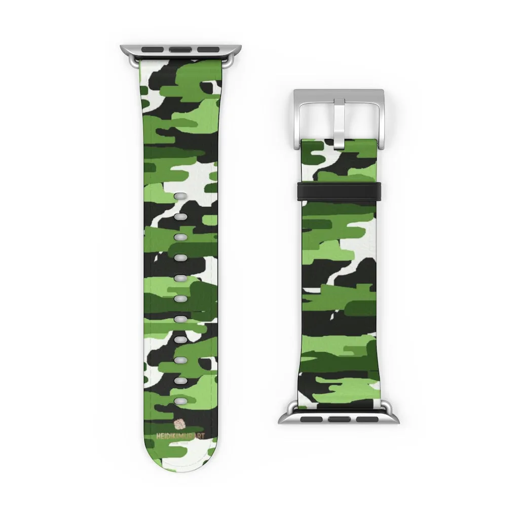 Green White Camo Watch Band, Camo Print 38mm/42mm Watch Band For Apple Watch- Made in USA