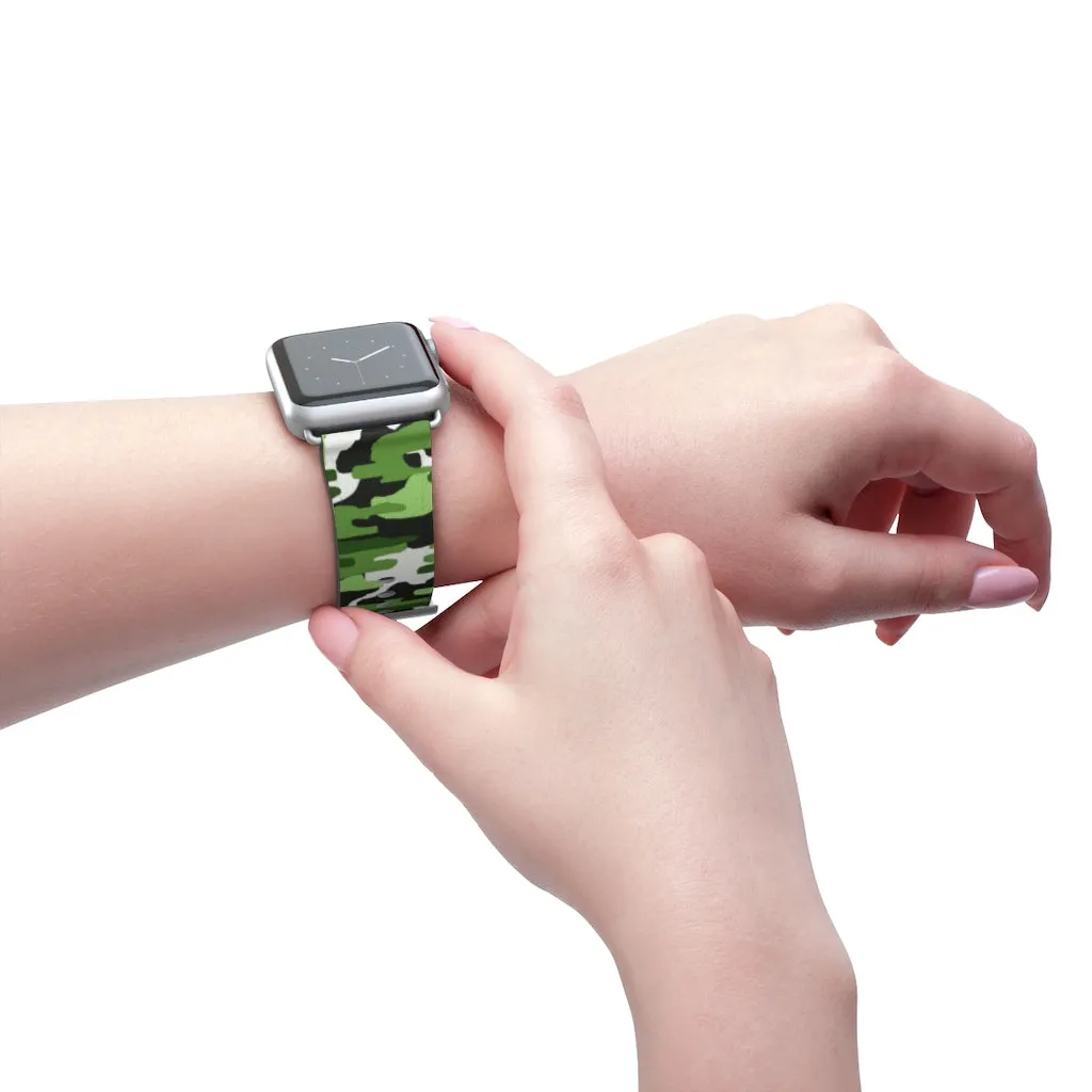 Green White Camo Watch Band, Camo Print 38mm/42mm Watch Band For Apple Watch- Made in USA