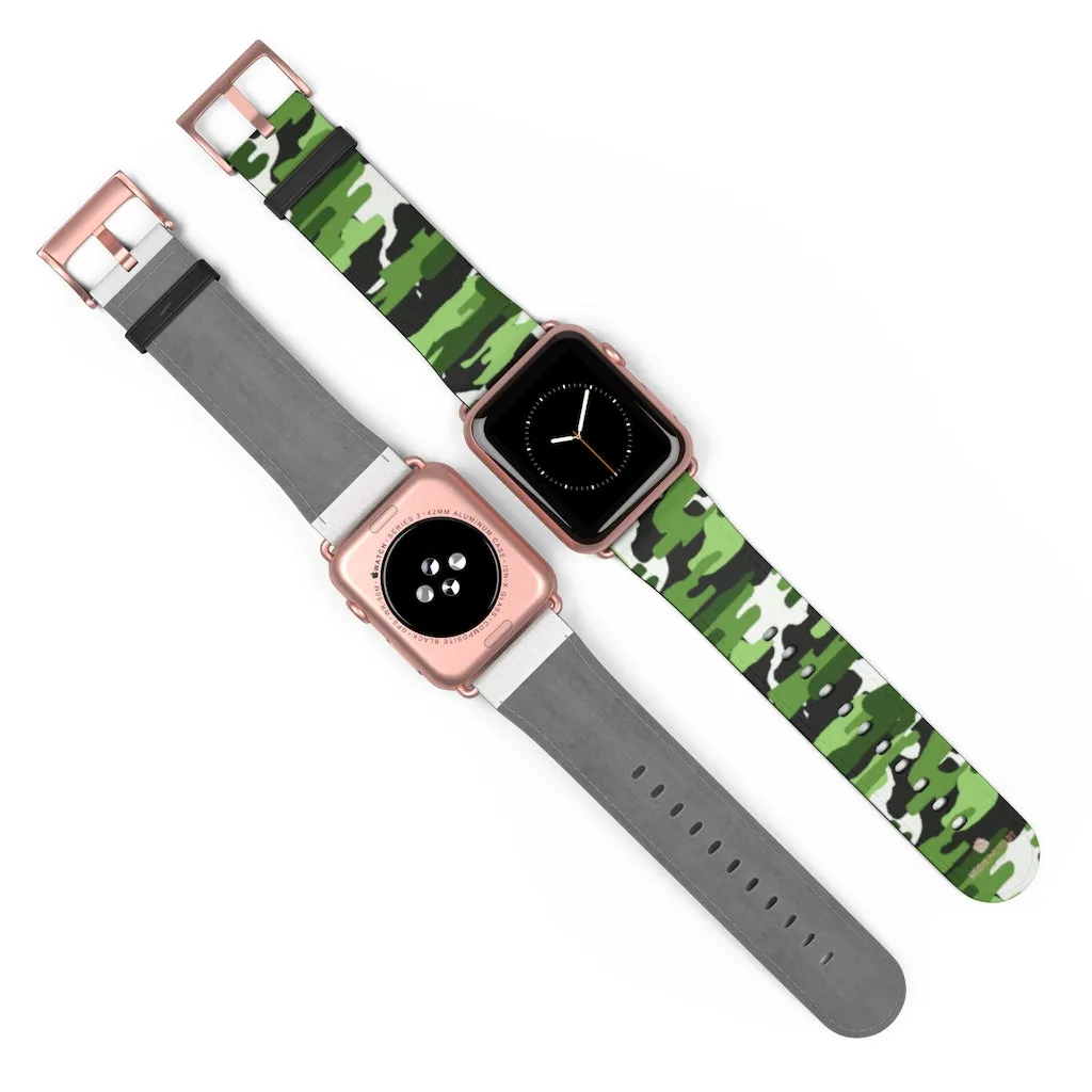 Green White Camo Watch Band, Camo Print 38mm/42mm Watch Band For Apple Watch- Made in USA