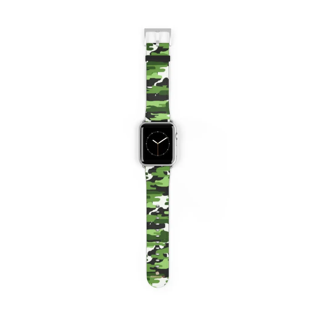 Green White Camo Watch Band, Camo Print 38mm/42mm Watch Band For Apple Watch- Made in USA