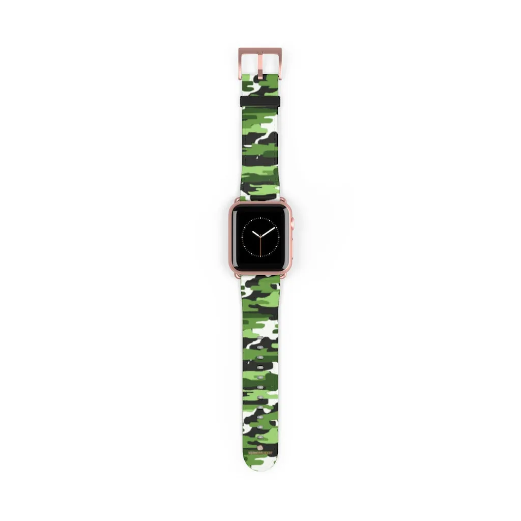 Green White Camo Watch Band, Camo Print 38mm/42mm Watch Band For Apple Watch- Made in USA