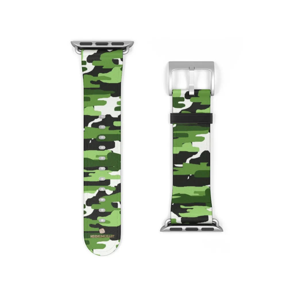 Green White Camo Watch Band, Camo Print 38mm/42mm Watch Band For Apple Watch- Made in USA