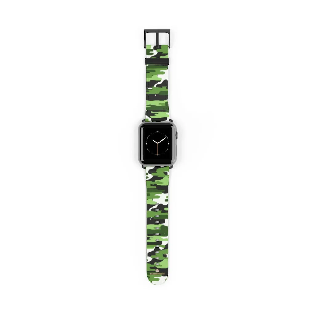 Green White Camo Watch Band, Camo Print 38mm/42mm Watch Band For Apple Watch- Made in USA