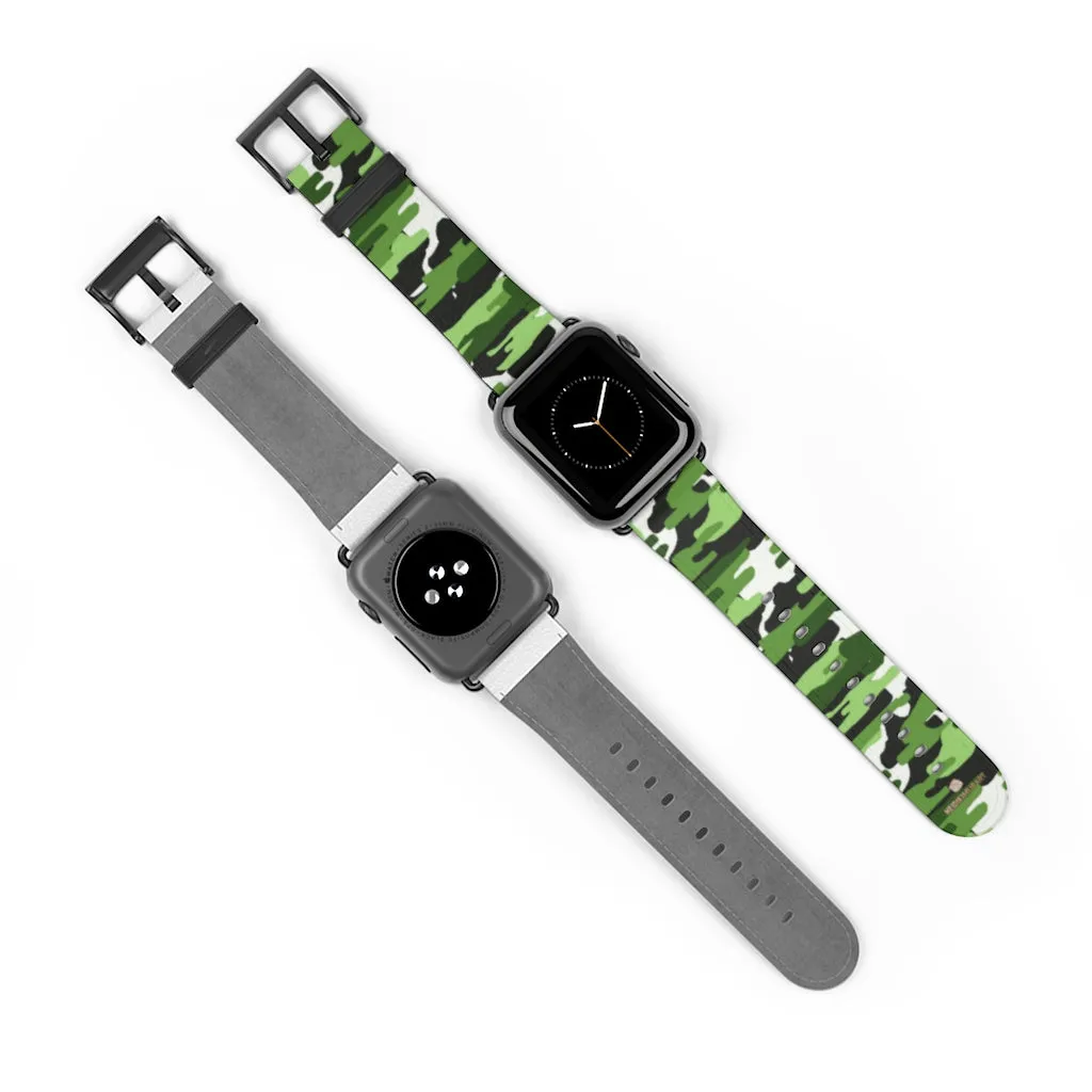 Green White Camo Watch Band, Camo Print 38mm/42mm Watch Band For Apple Watch- Made in USA