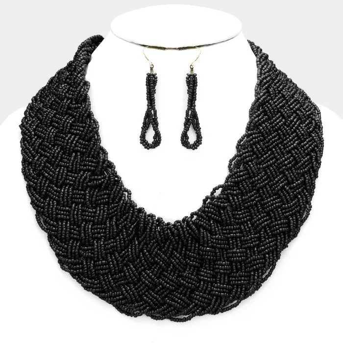 iLLASPARKZ Braided Seed Beaded Statement Necklace