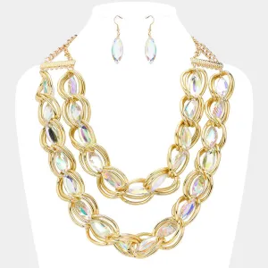 iLLASPARKZ Faceted Marquise Stone Link Chunky Chain Layered Statement Necklace