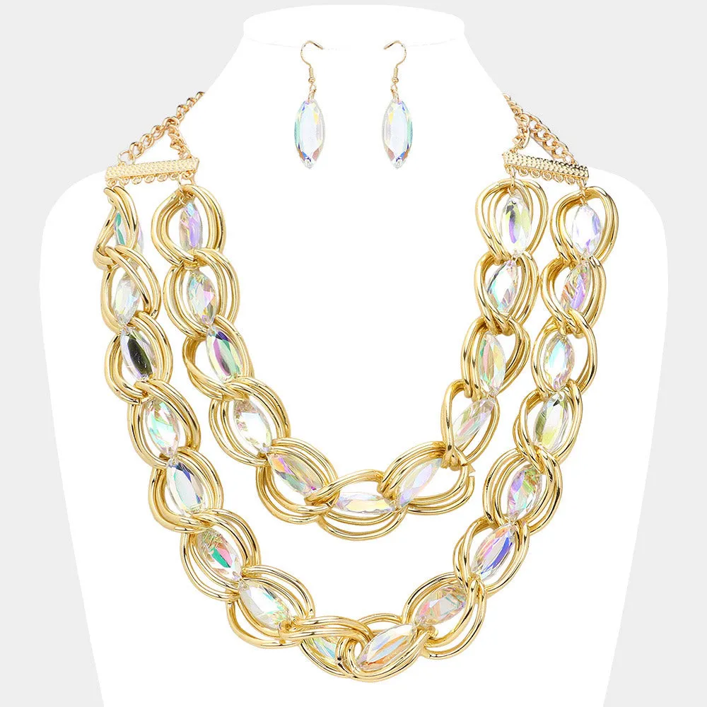 iLLASPARKZ Faceted Marquise Stone Link Chunky Chain Layered Statement Necklace