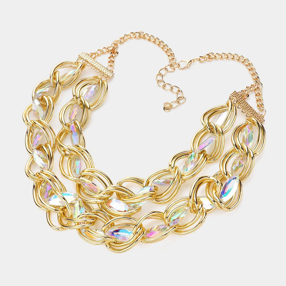 iLLASPARKZ Faceted Marquise Stone Link Chunky Chain Layered Statement Necklace