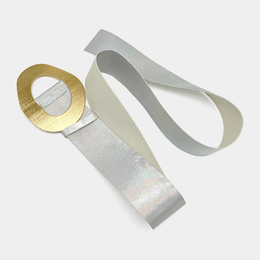 iLLASPARKZ Geometric Brushed Metal Buckle Faux Leather Belt