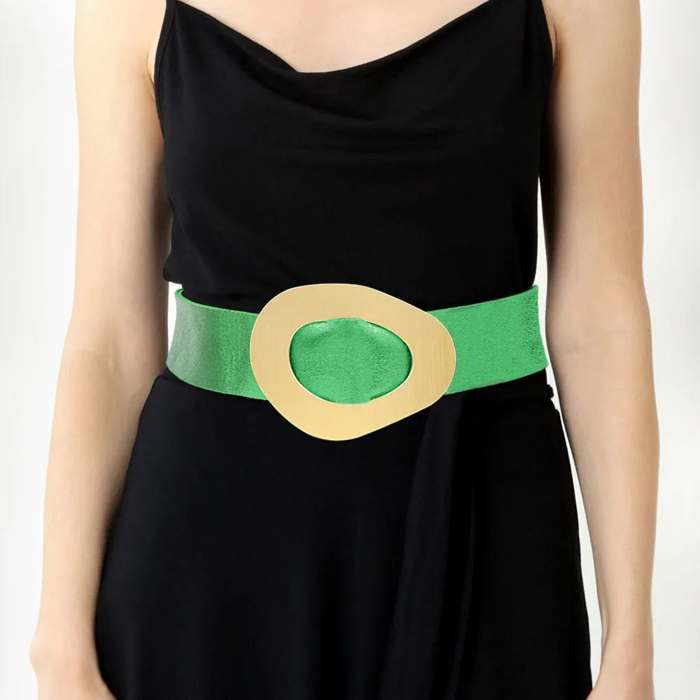 iLLASPARKZ Geometric Brushed Metal Buckle Faux Leather Belt