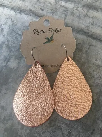 Jill Metallic Rose Gold Leather Teardrop Earrings