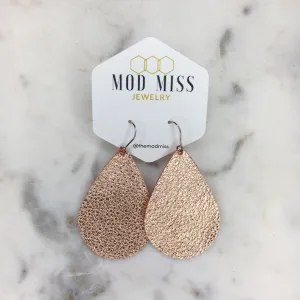 Jill Metallic Rose Gold Leather Teardrop Earrings