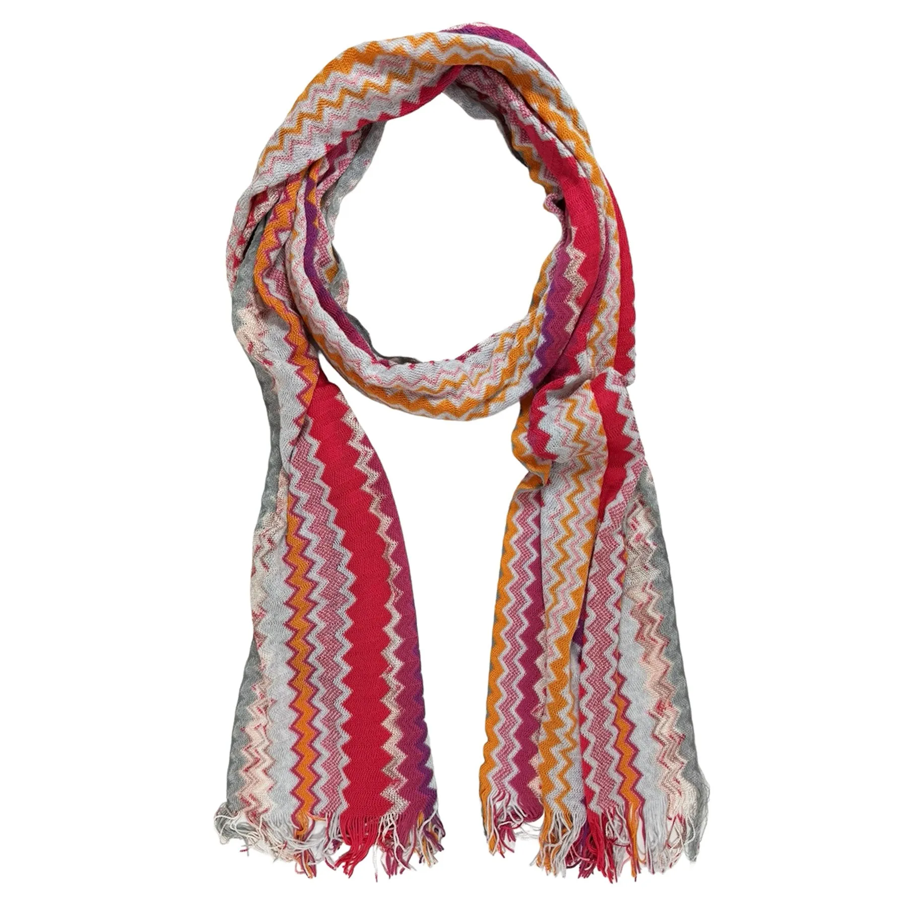 Missoni Scarf Purple Pink Orange Chevron Design - Long Designer Shawl